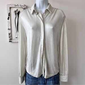 HYFVE Cream Metallic Shimmer Long Sleeve Button Down Shirt Women’s Top Size S